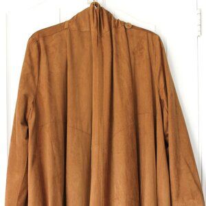 Chico's Faux Suede Fringe Poncho Wrap Camel Brown Size 2 / Large